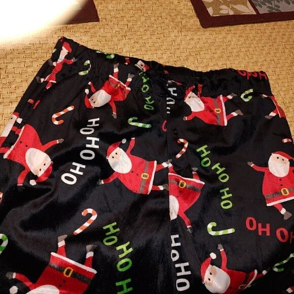 New Preswick & Moore Soft Fleece  Black Santa Lounge Pants Men's L - Picture 2 of 2